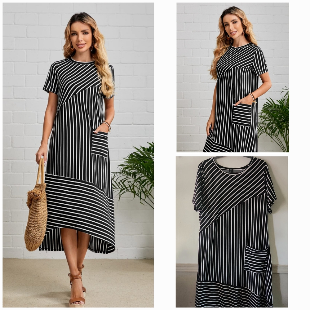 Black and White Striped High Low Dress Size 2x